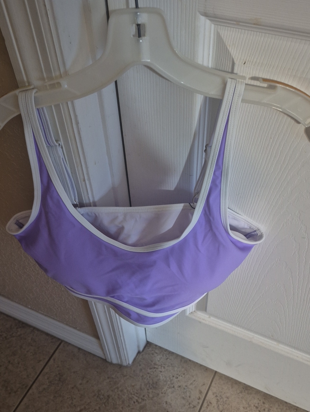 Women’s Lilac Scoop Neck Swim Top with White Trim